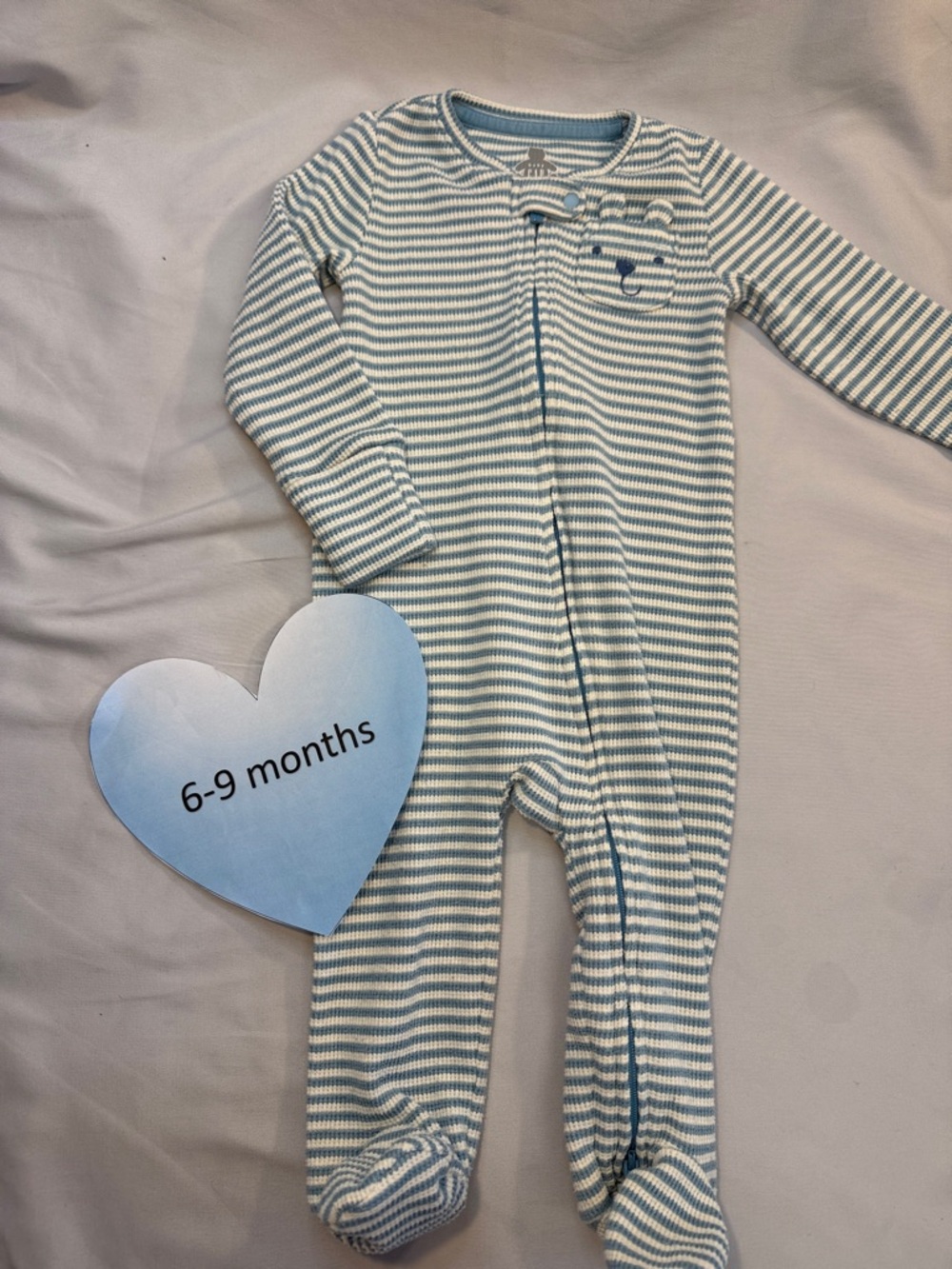 GAP Blue & White ultra soft waffle knit Striped Footie with Bear Face